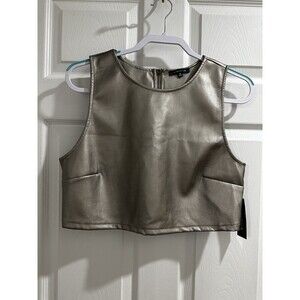 Kirious Women’s Sleeveless Metallic Silver Crop Top Size XL 100% Polyester
